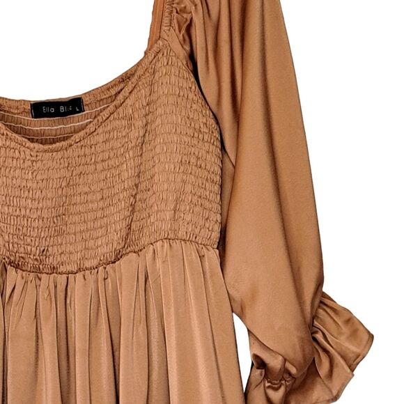 Ella Blue Dusty Mauve Pink Ruffle Tier Dress Solid Flared Mini Feminine Size L - Picture 4 of 12